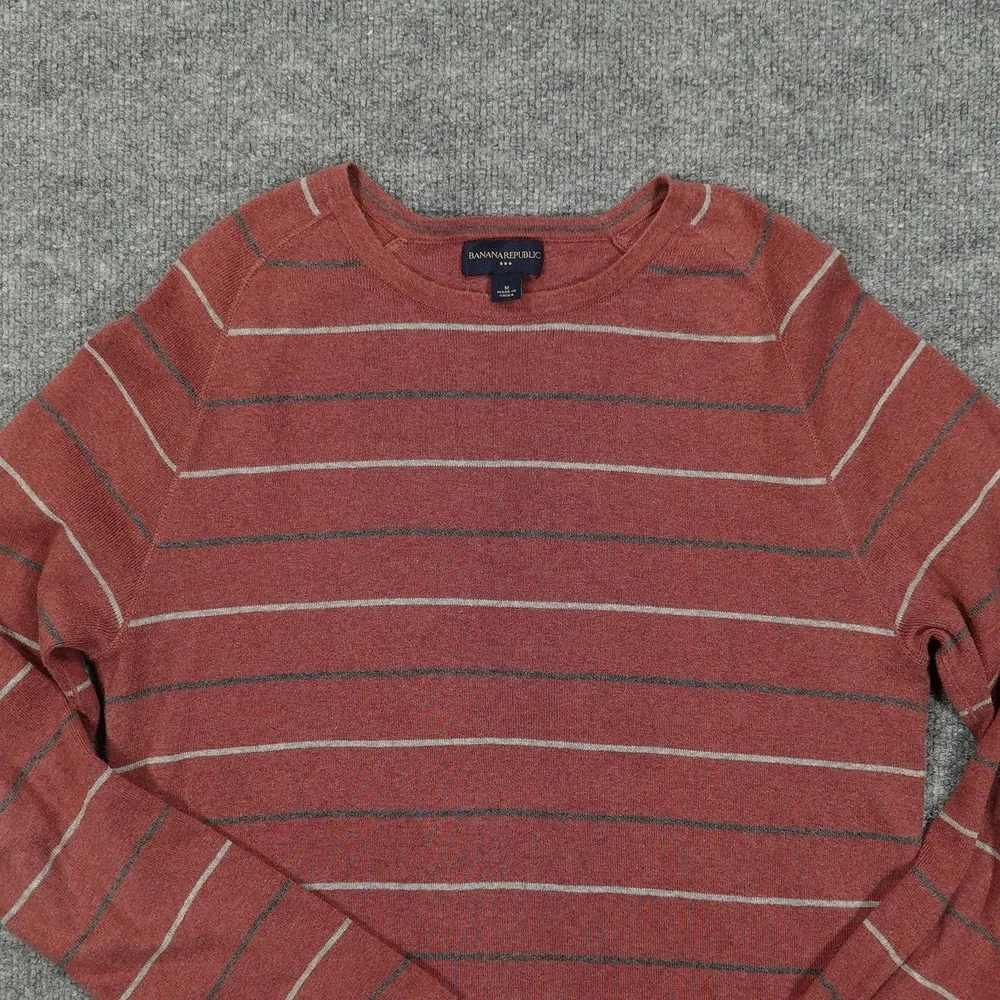 Banana Republic Sweater Mens Medium Red Striped Cotton Crew Neck Long Sleeve